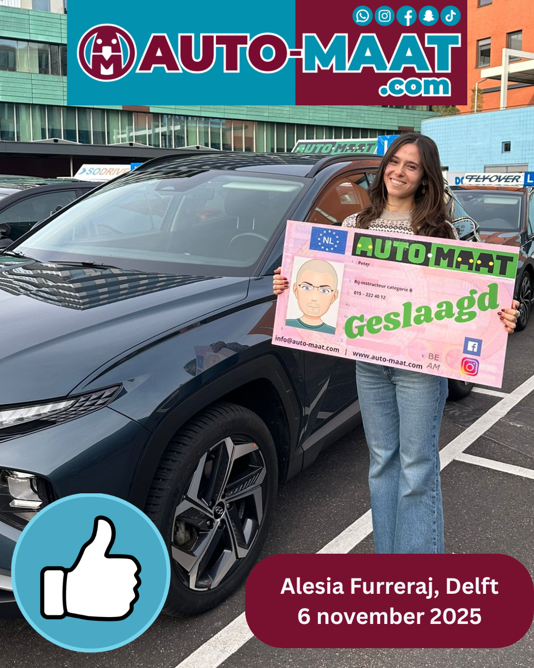 Alesia Furreraj geslaagd bij Auto-Maat Rijschool