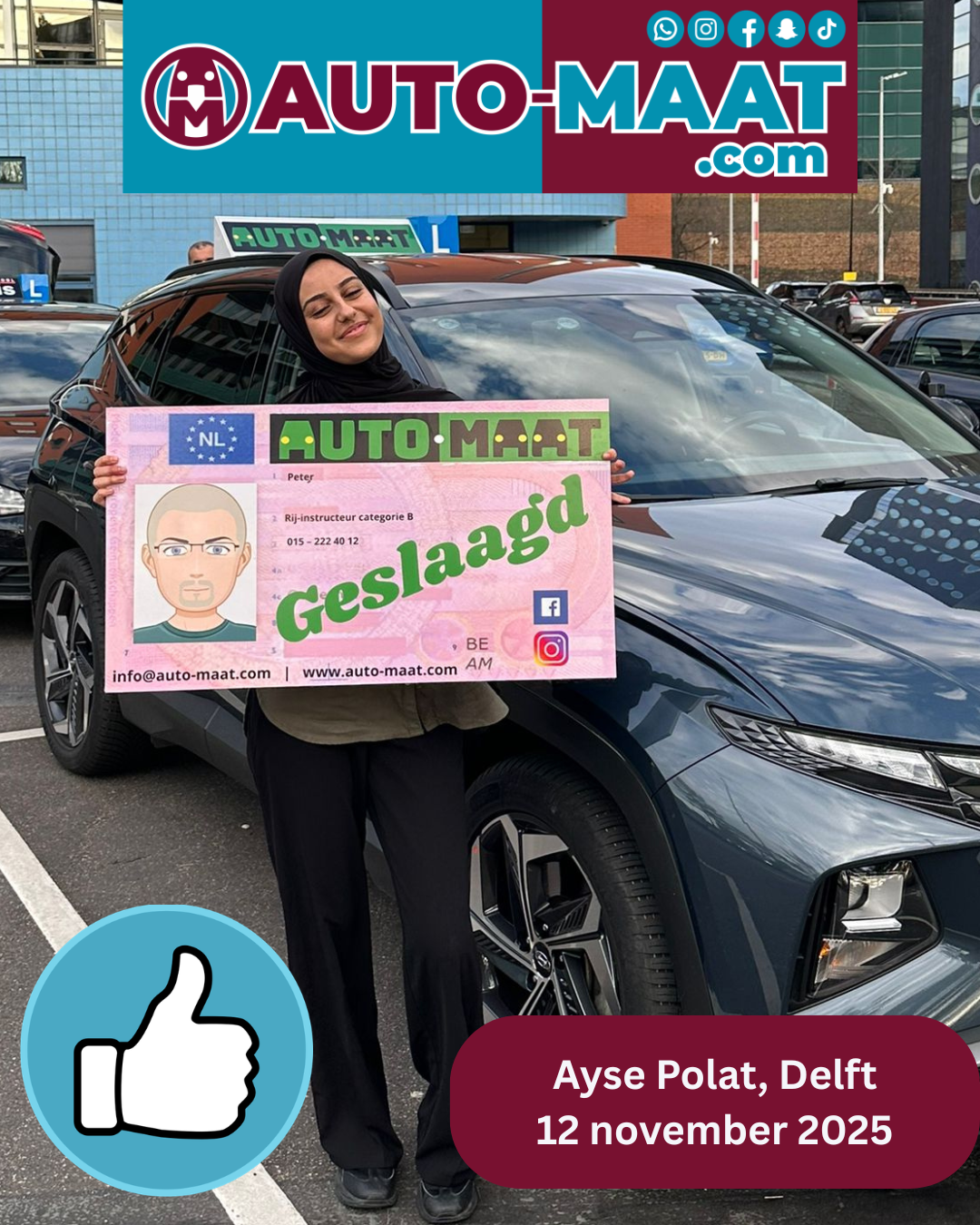 Ayse Polat geslaagd bij Auto-Maat Rijschool