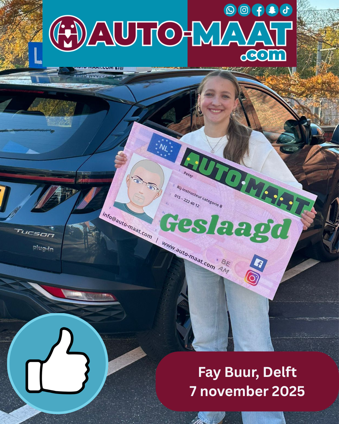 Fay Buur geslaagd bij Auto-Maat Rijschool