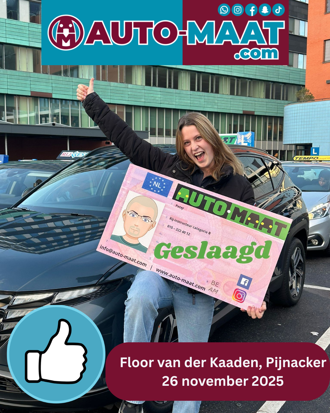Floor van der Kaaden geslaagd bij Auto-Maat Rijschool