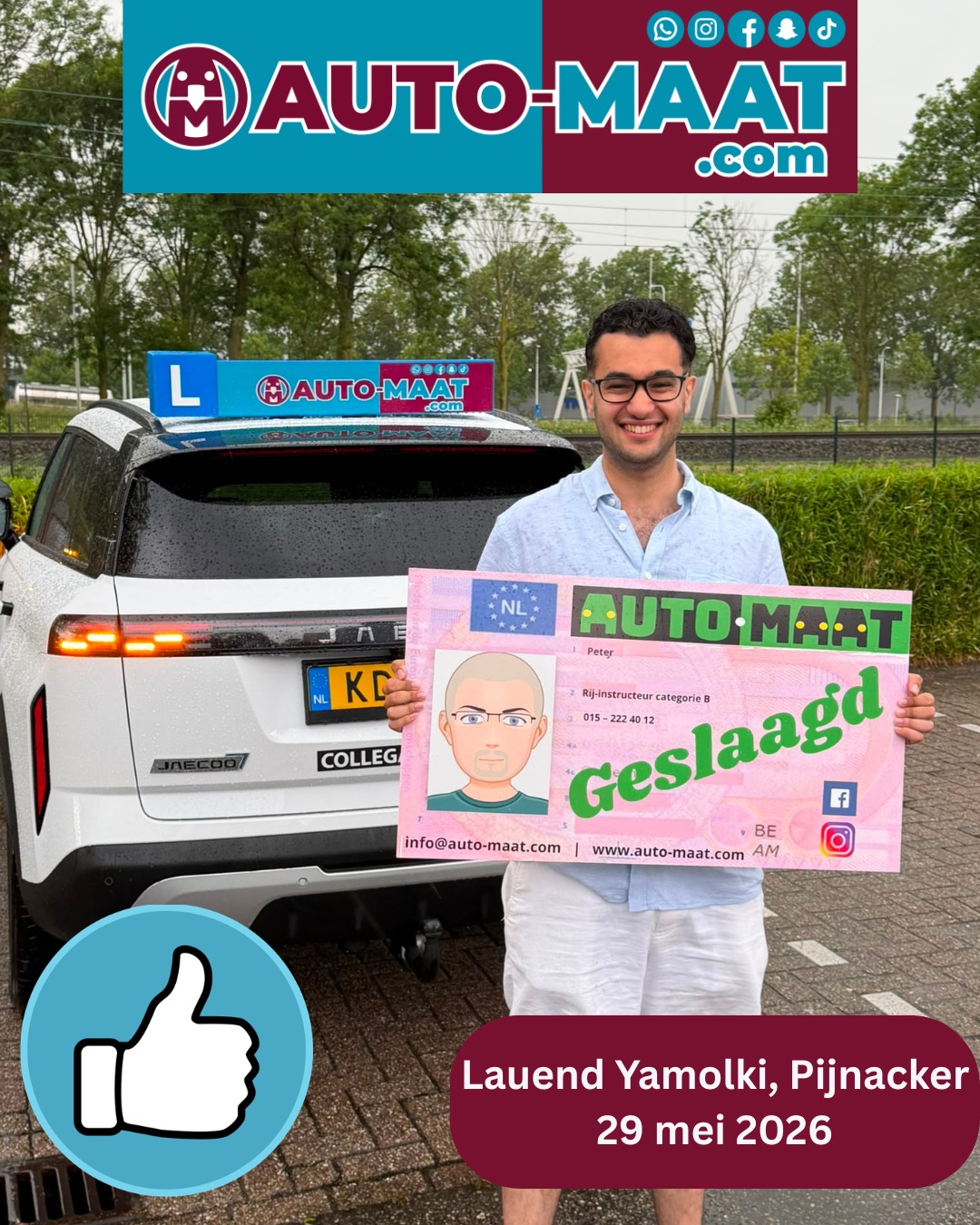 Lauend Yamolki geslaagd bij Auto-Maat Rijschool