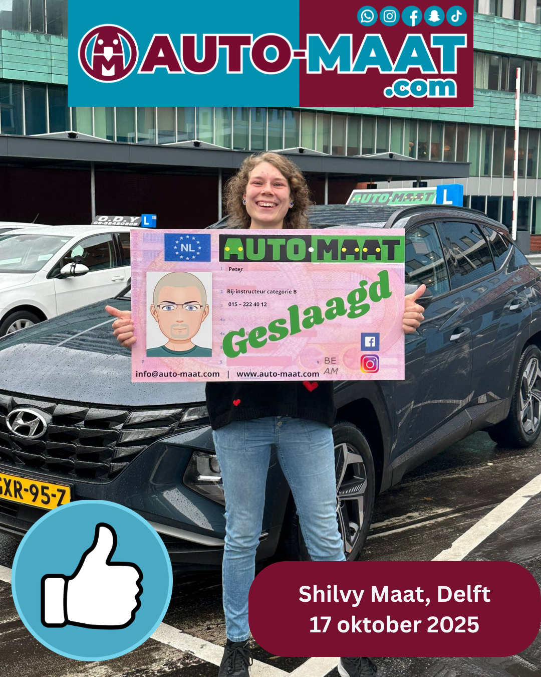 Shilvy Maat geslaagd bij Auto-Maat Rijschool