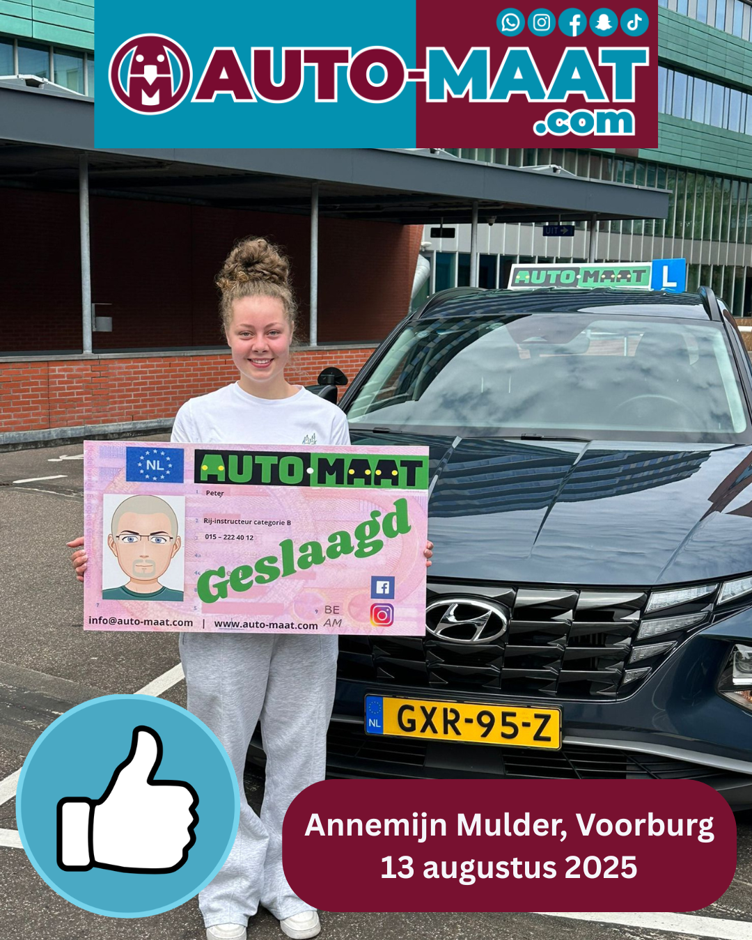 Annemijn Mulder geslaagd bij Auto-Maat Rijschool