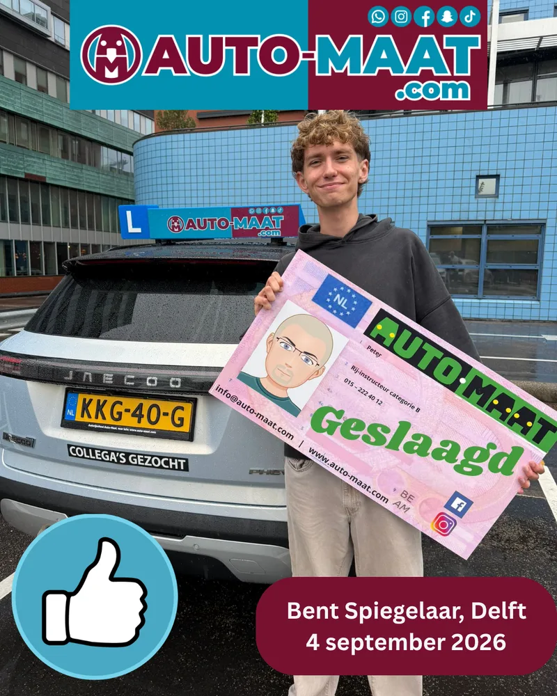 Bent Spiegelaar geslaagd bij Auto-Maat Rijschool
