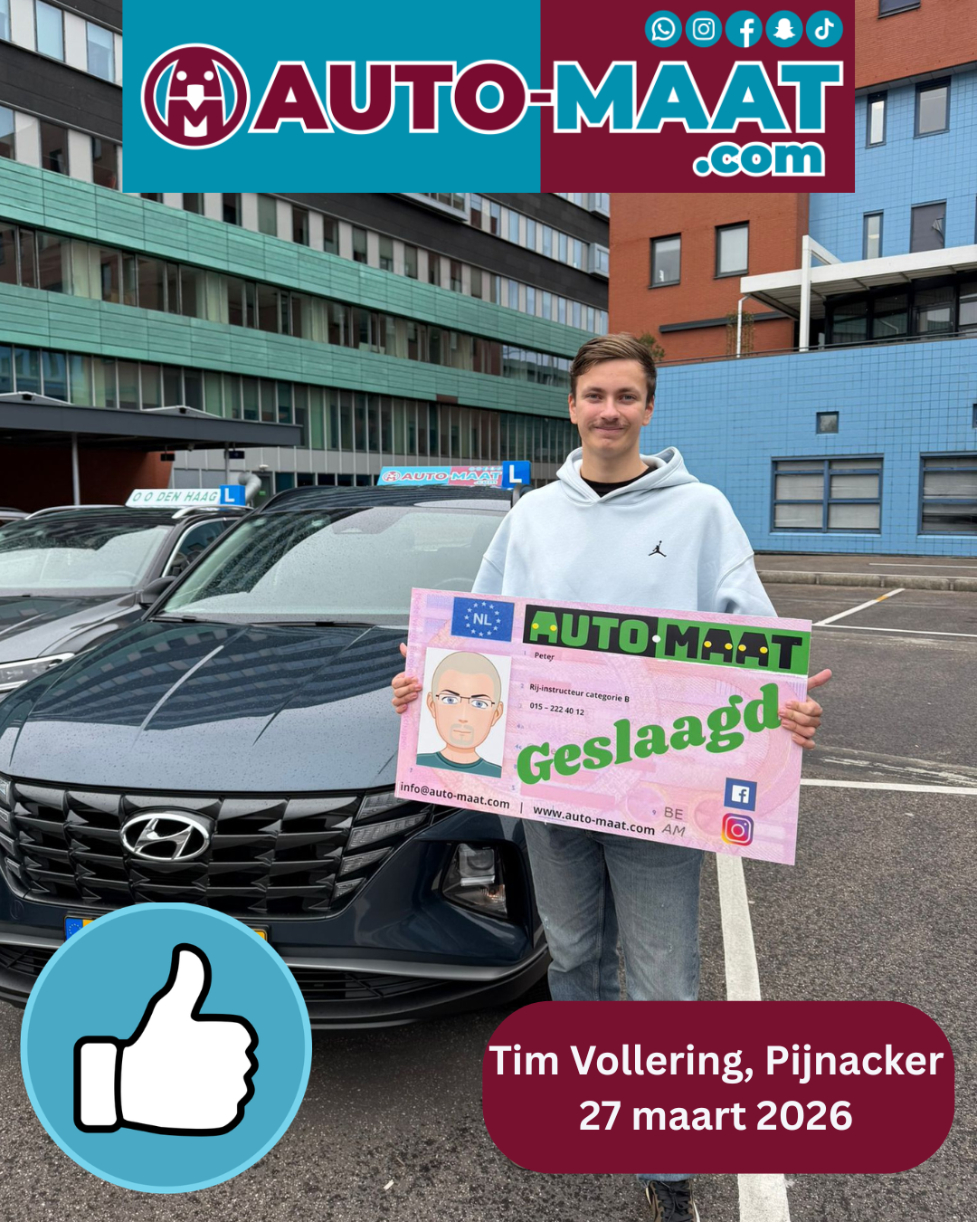 Tim Vollering geslaagd bij Auto-Maat Rijschool