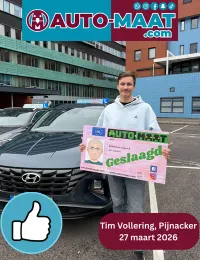Tim Vollering geslaagd bij Auto-Maat Rijschool