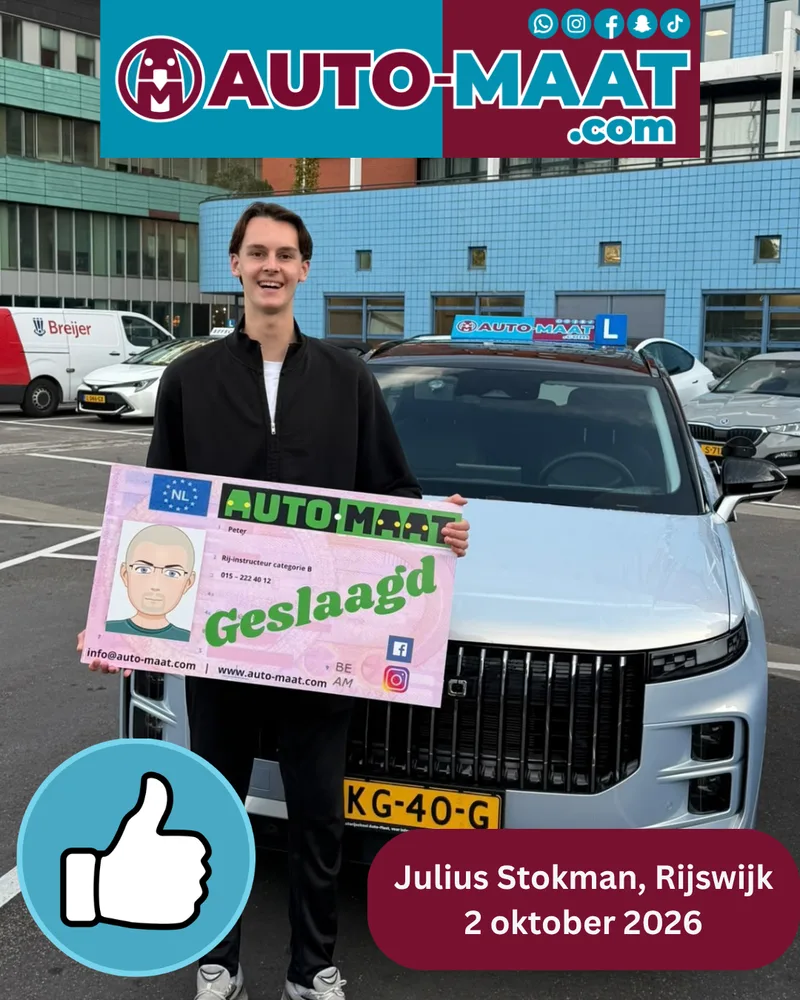 Julius Stokman geslaagd bij Auto-Maat Rijschool